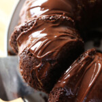chocolate ganache on a chocolate espresso bundt cake