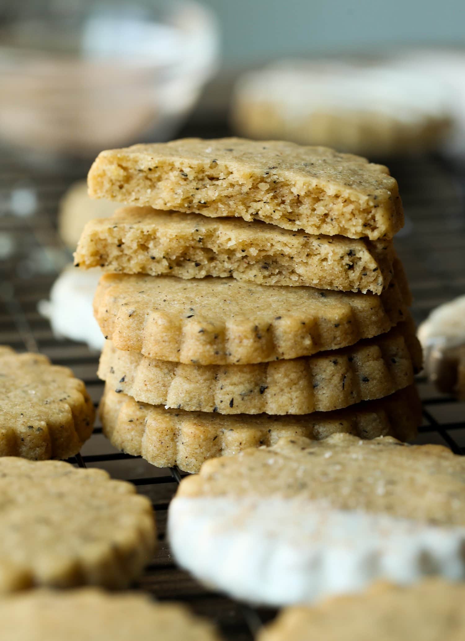 stack of chai shortbread cookies
