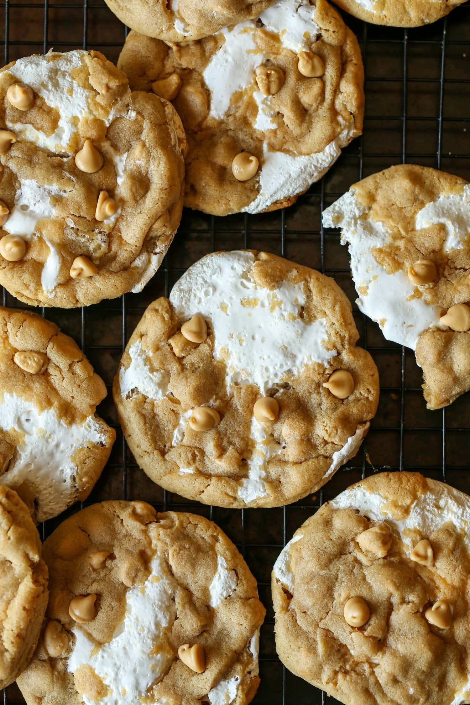 Fluffernutter Cookies on a cooling rack