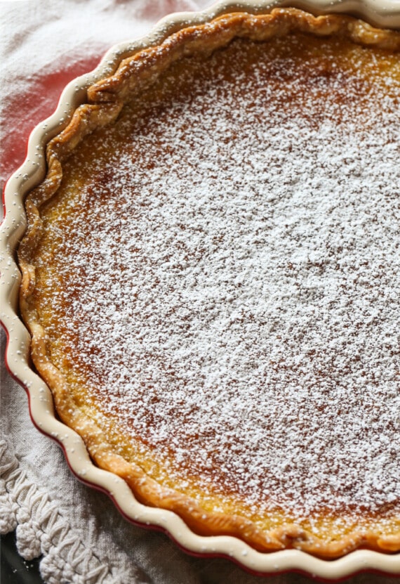Chess Pie coated in powdered sugar
