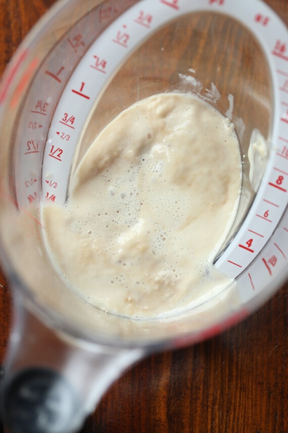 proofed yeast in a measuring cup