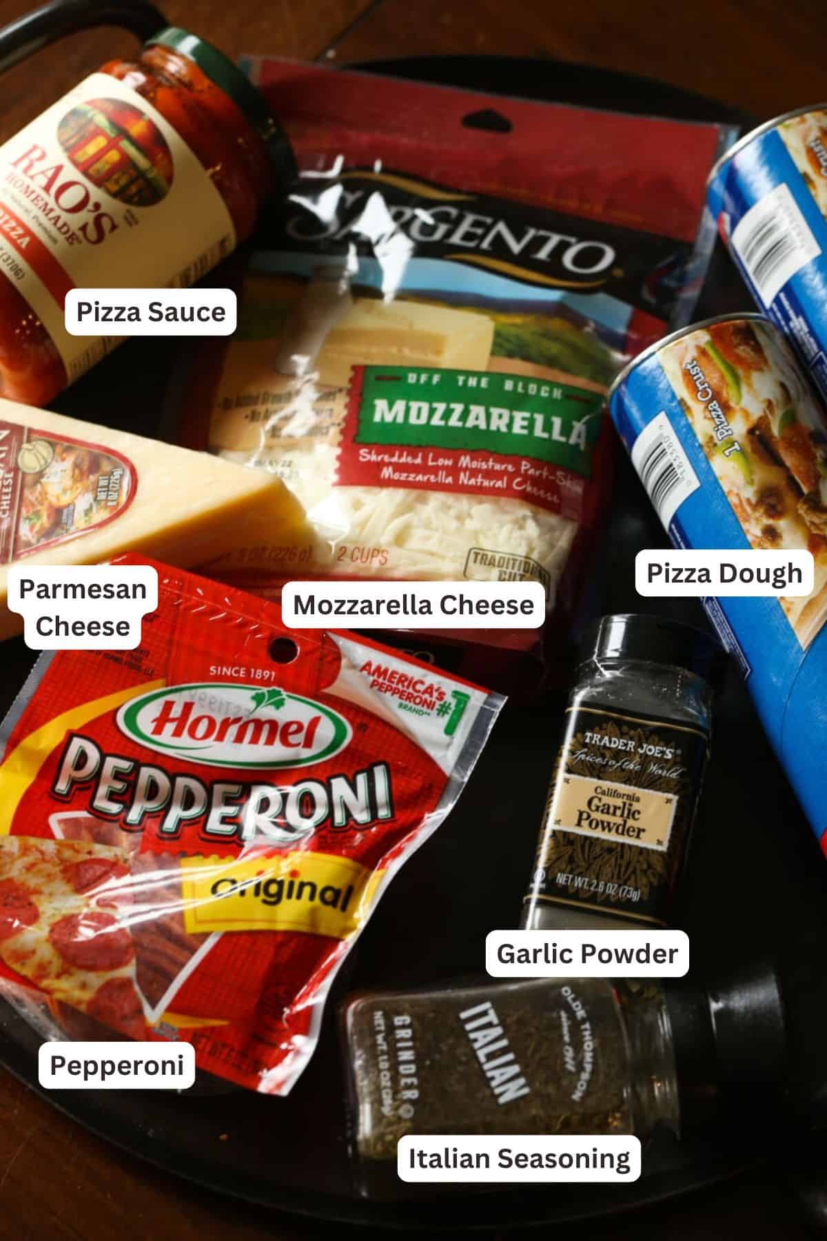 Ingredients for Homemade Pepperoni Pizza Rolls.