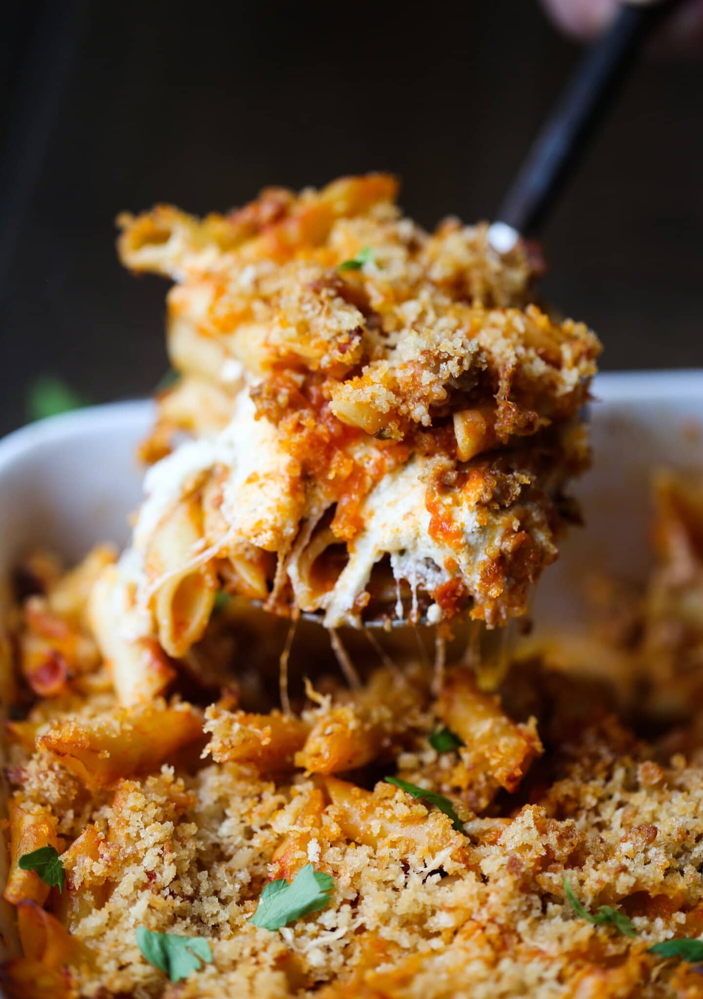 Cheesy Baked Mostaccioli Recipe | Cookies and Cups