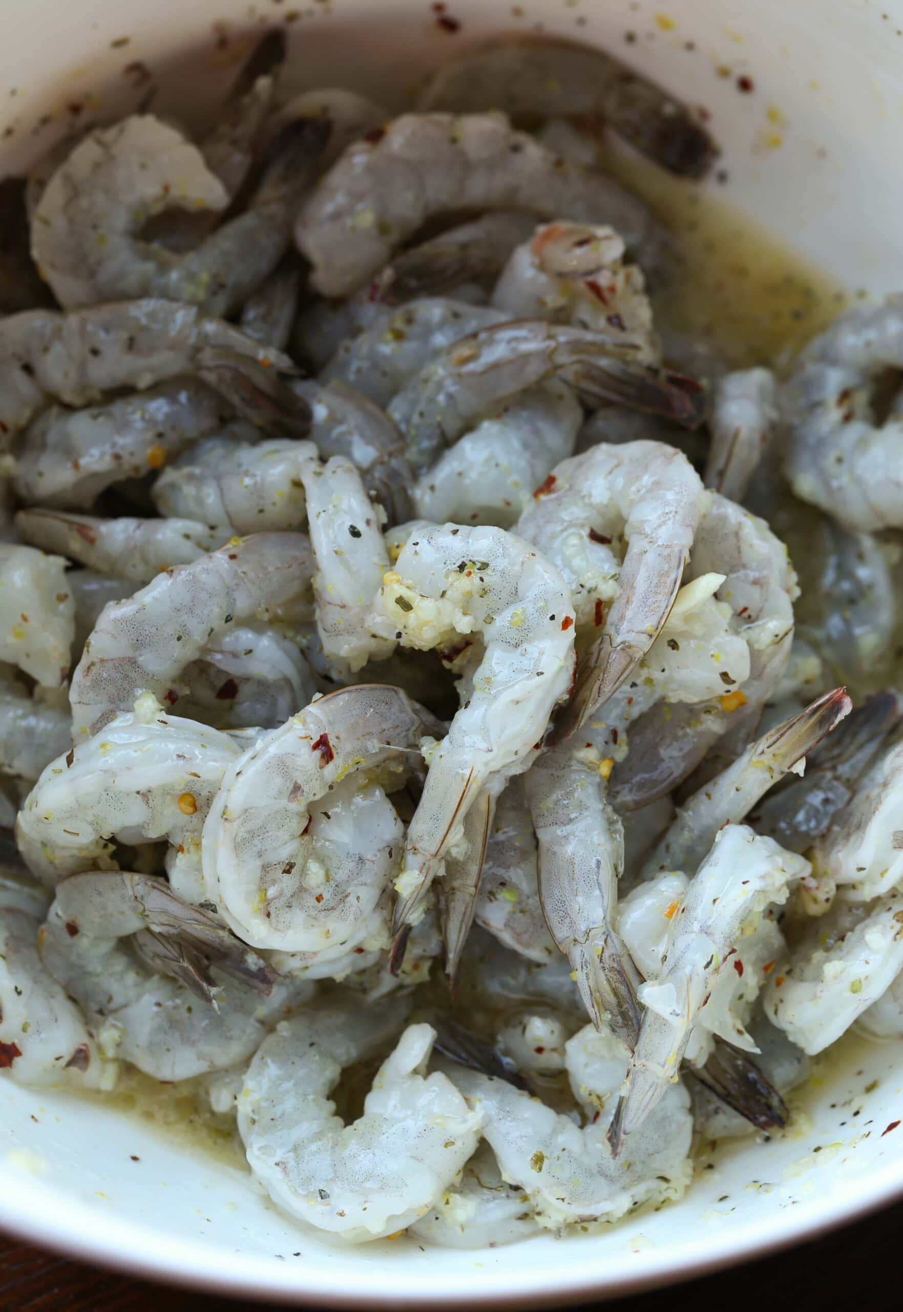 Raw shrimp tossed in a lemon garlic marinade.