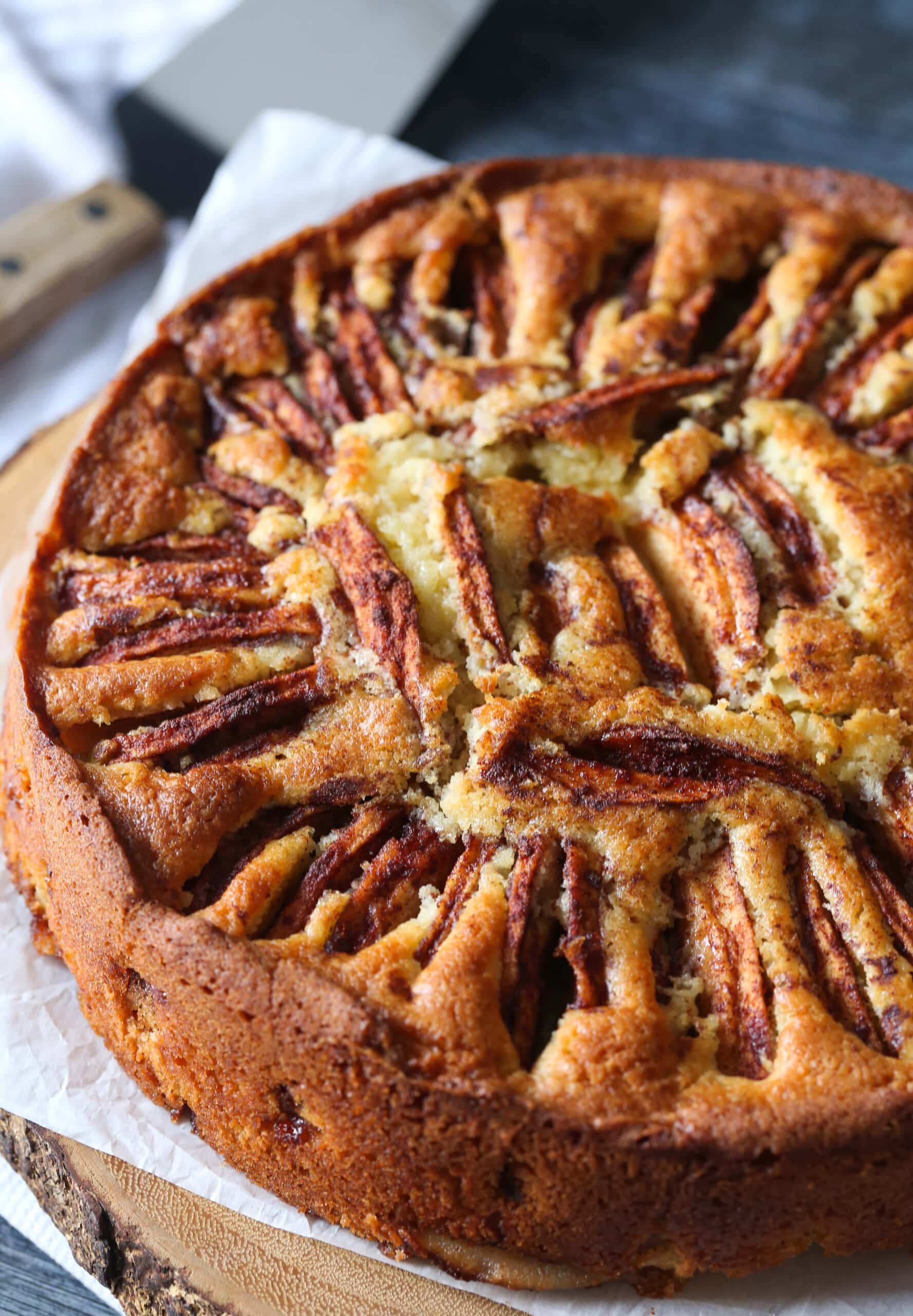 Apple Cake baked with sliced apples on top