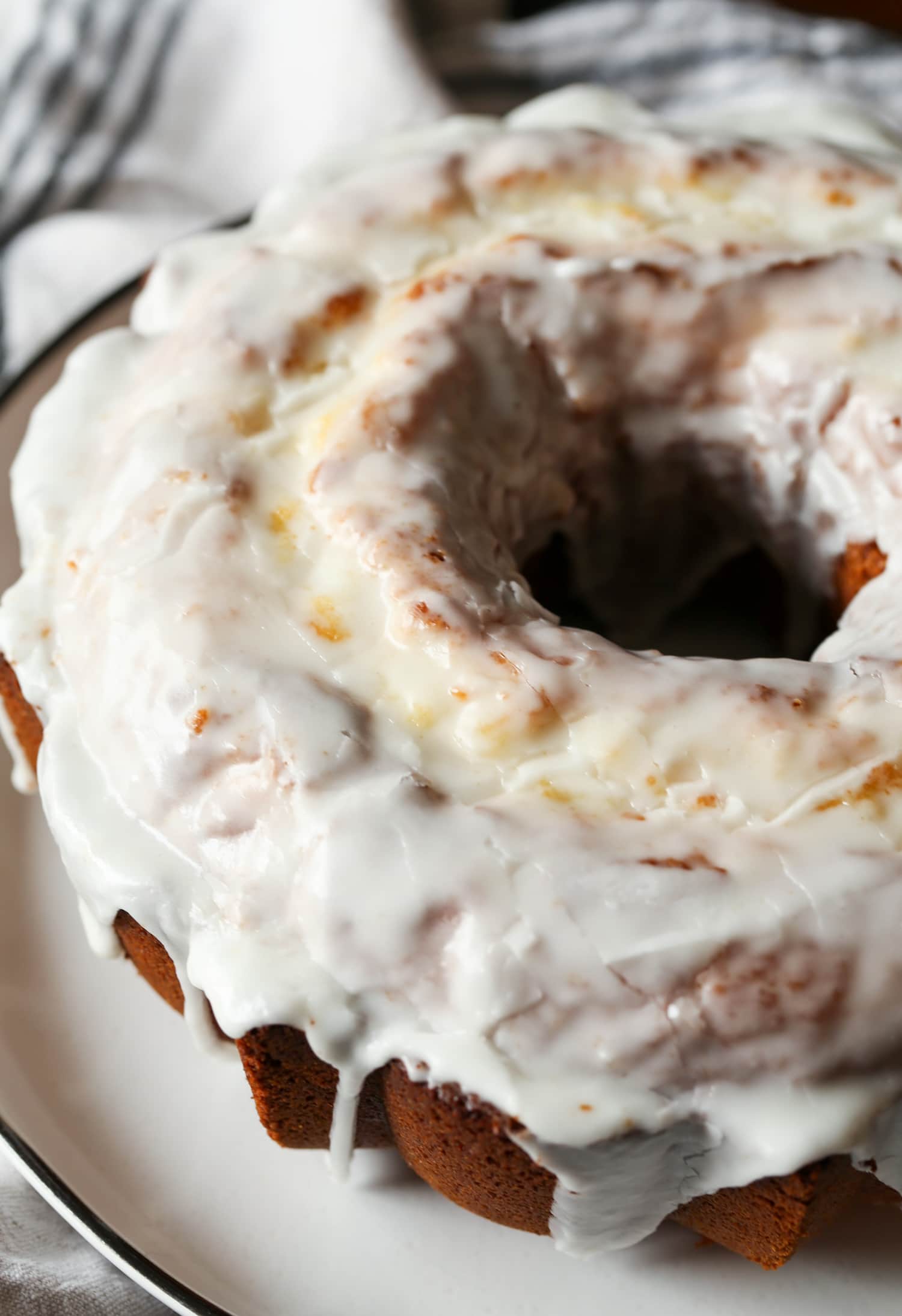 A 7UP pound cake covered with lemon icing.