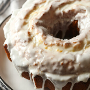A 7UP pound cake covered with lemon icing.