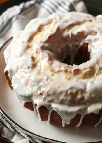 A 7UP pound cake covered with lemon icing.