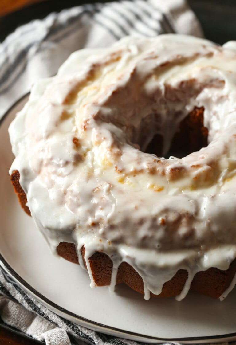 A 7UP pound cake coated with lemon icing.