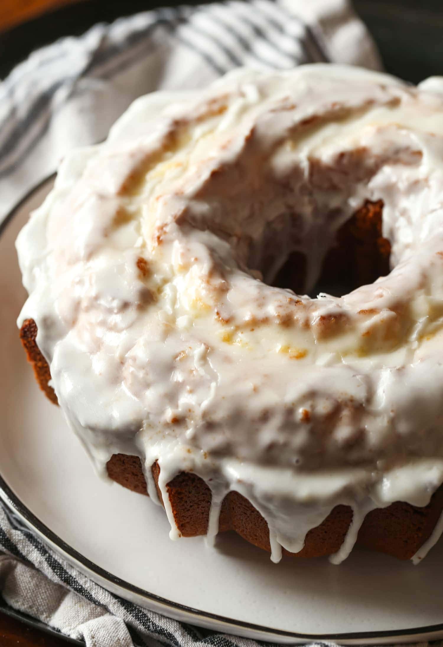 A 7UP pound cake covered with lemon icing.