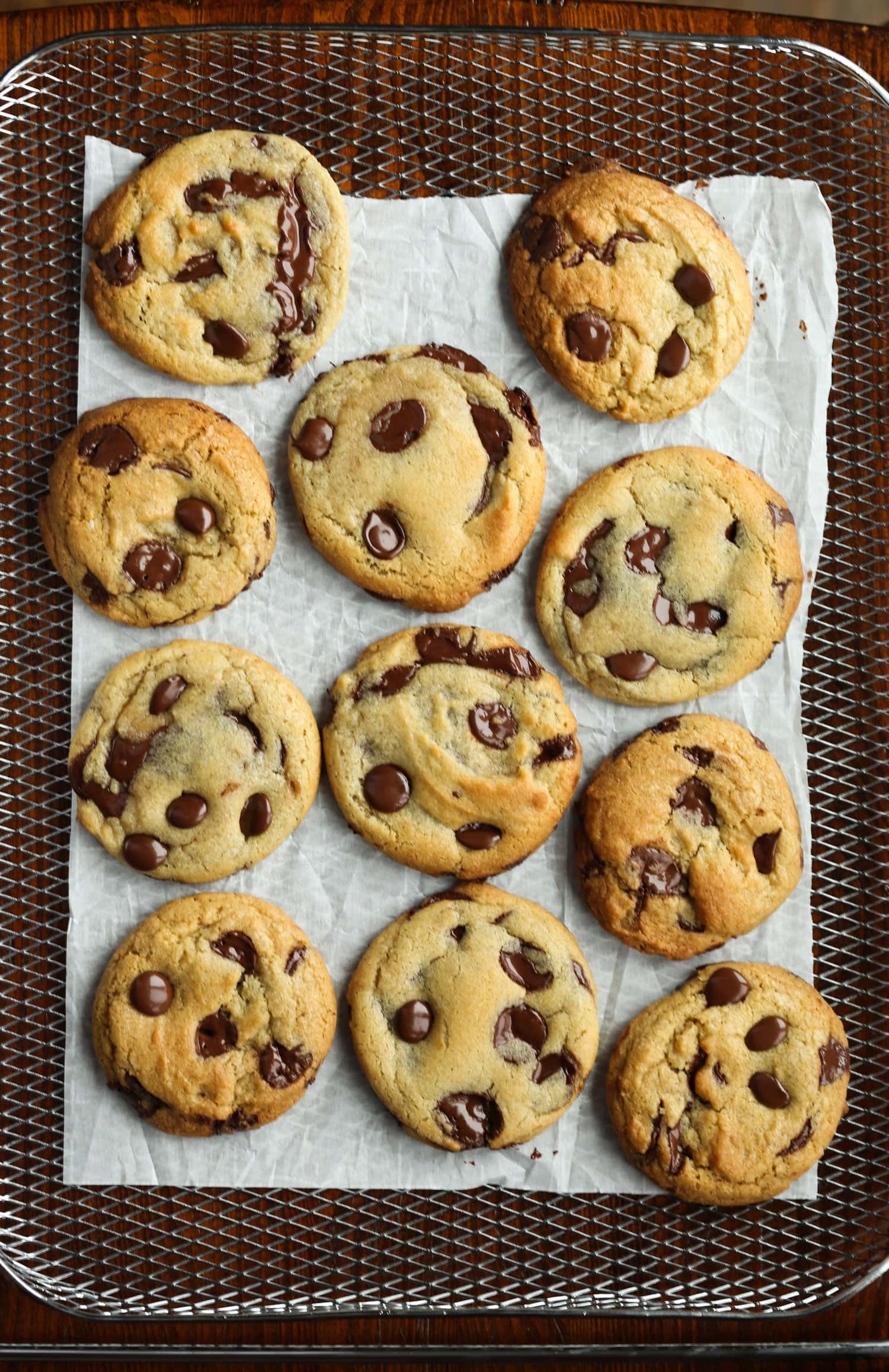 air fryer cookies on parchment paper