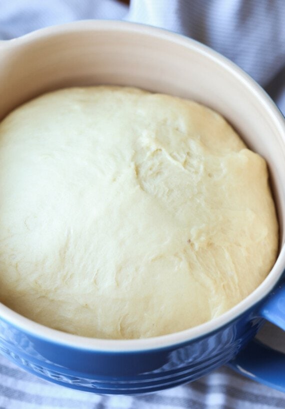 Crescent roll dough that has risen to double its size.