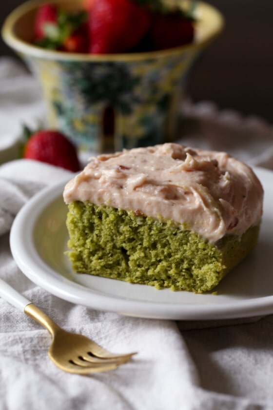 Matcha Cake With Strawberry Frosting