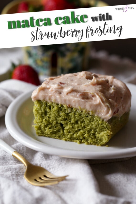 Matcha Cake With Strawberry Frosting Pinterest Image