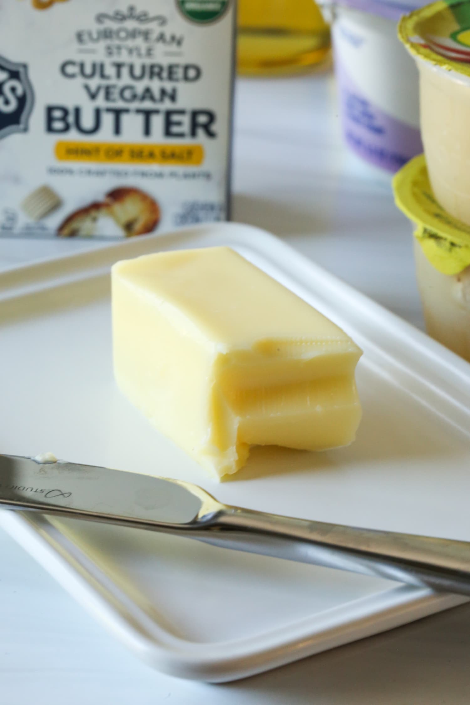 Butter in a pan with a butter knife