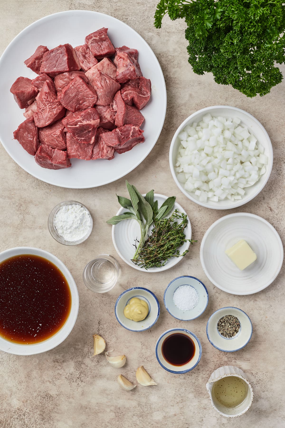 Ingredients for Instant Pot cubed beef.