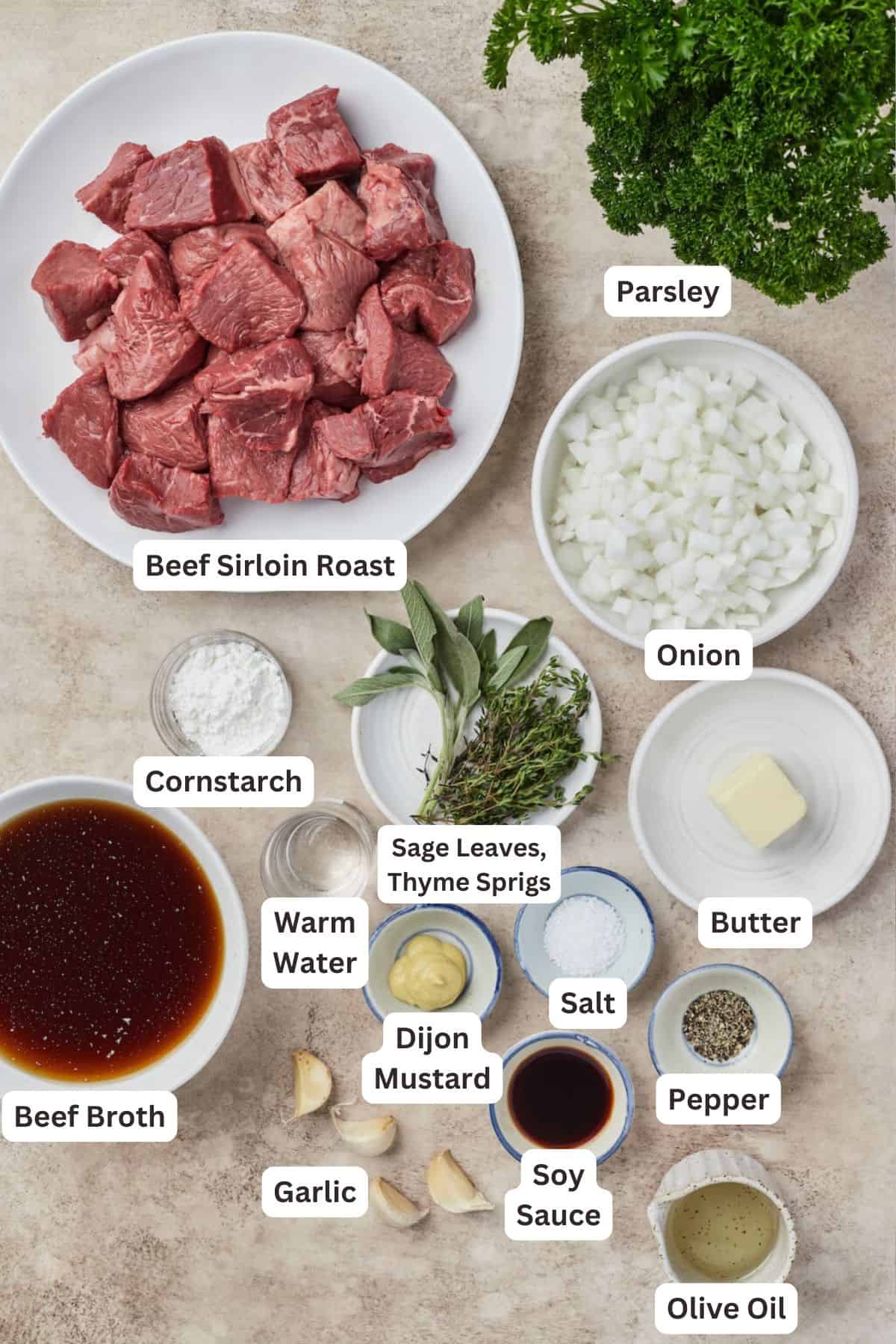 Ingredients for Instant Pot Cubed Beef.