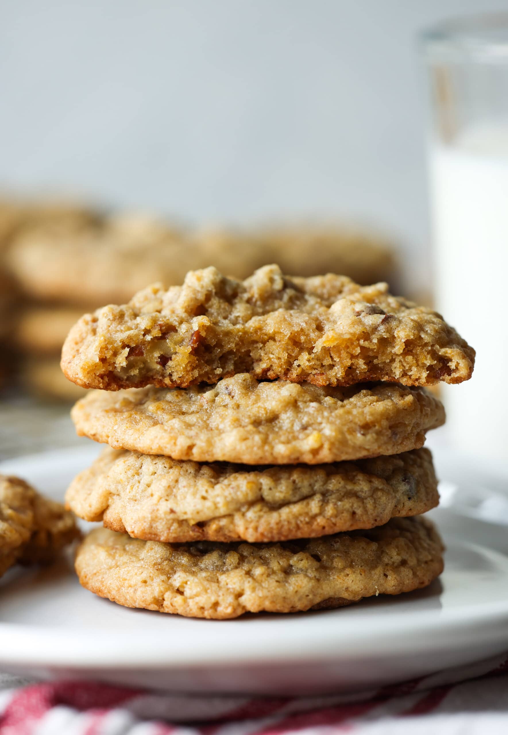 pecan cookies stacked on a plate