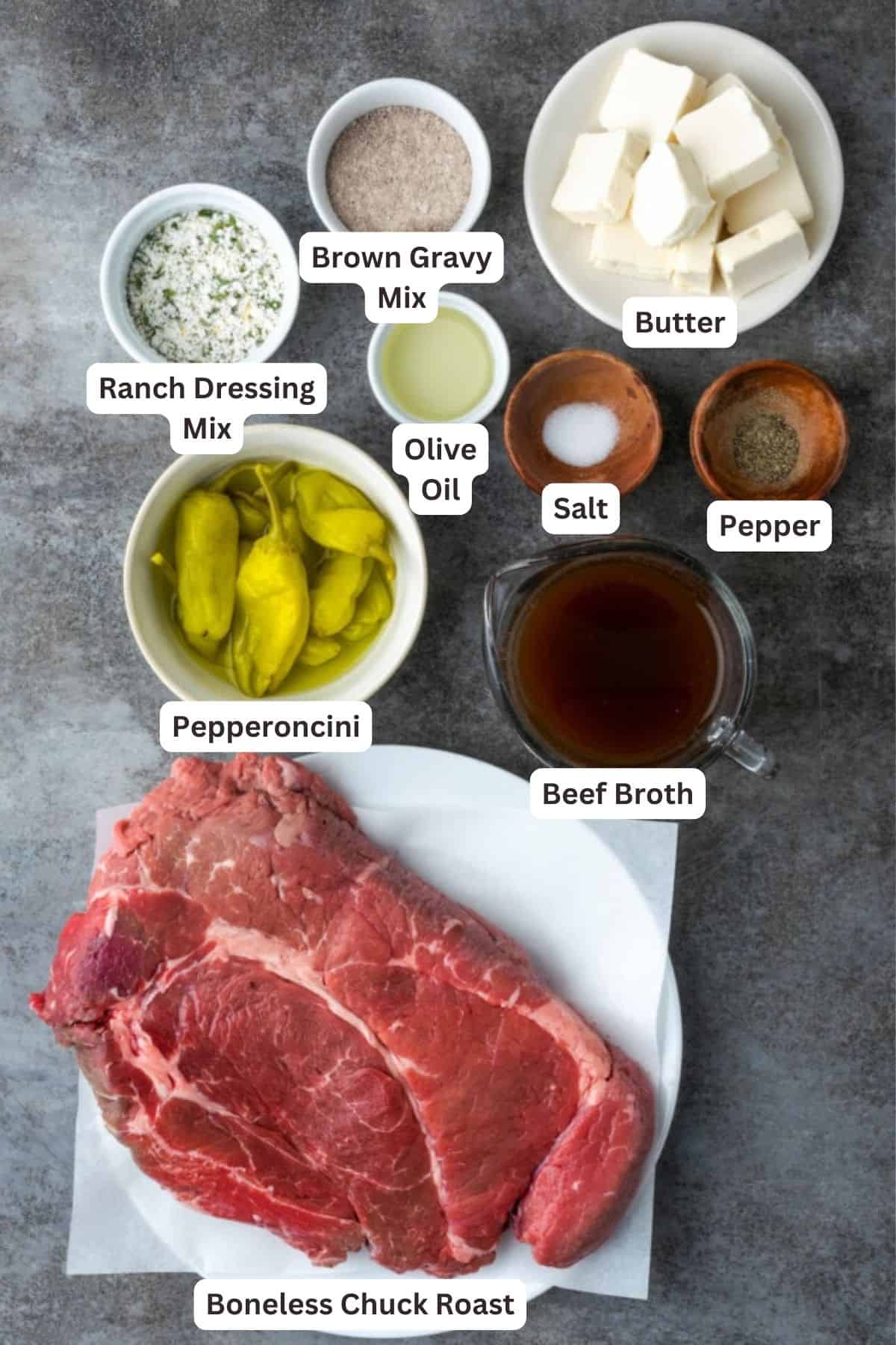 Ingredients for Instant Pot Mississippi Pot Roast.