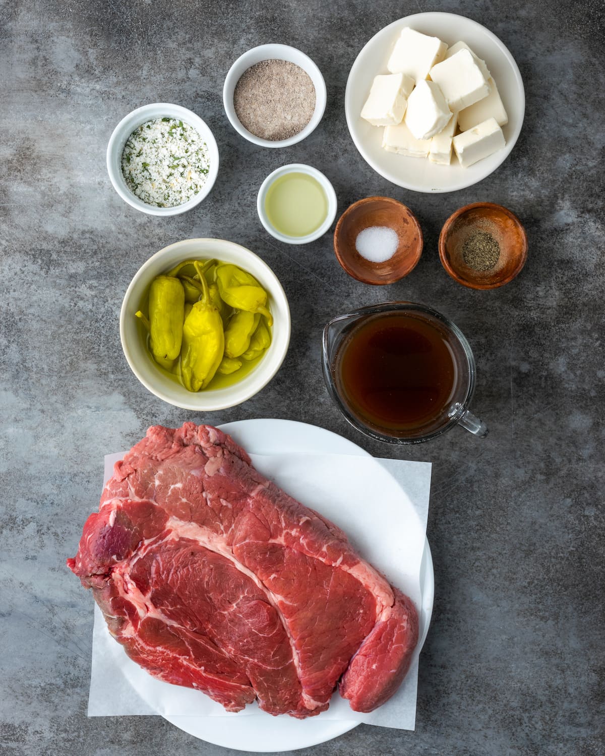 The ingredients for Instant Pot Mississippi pot roast.