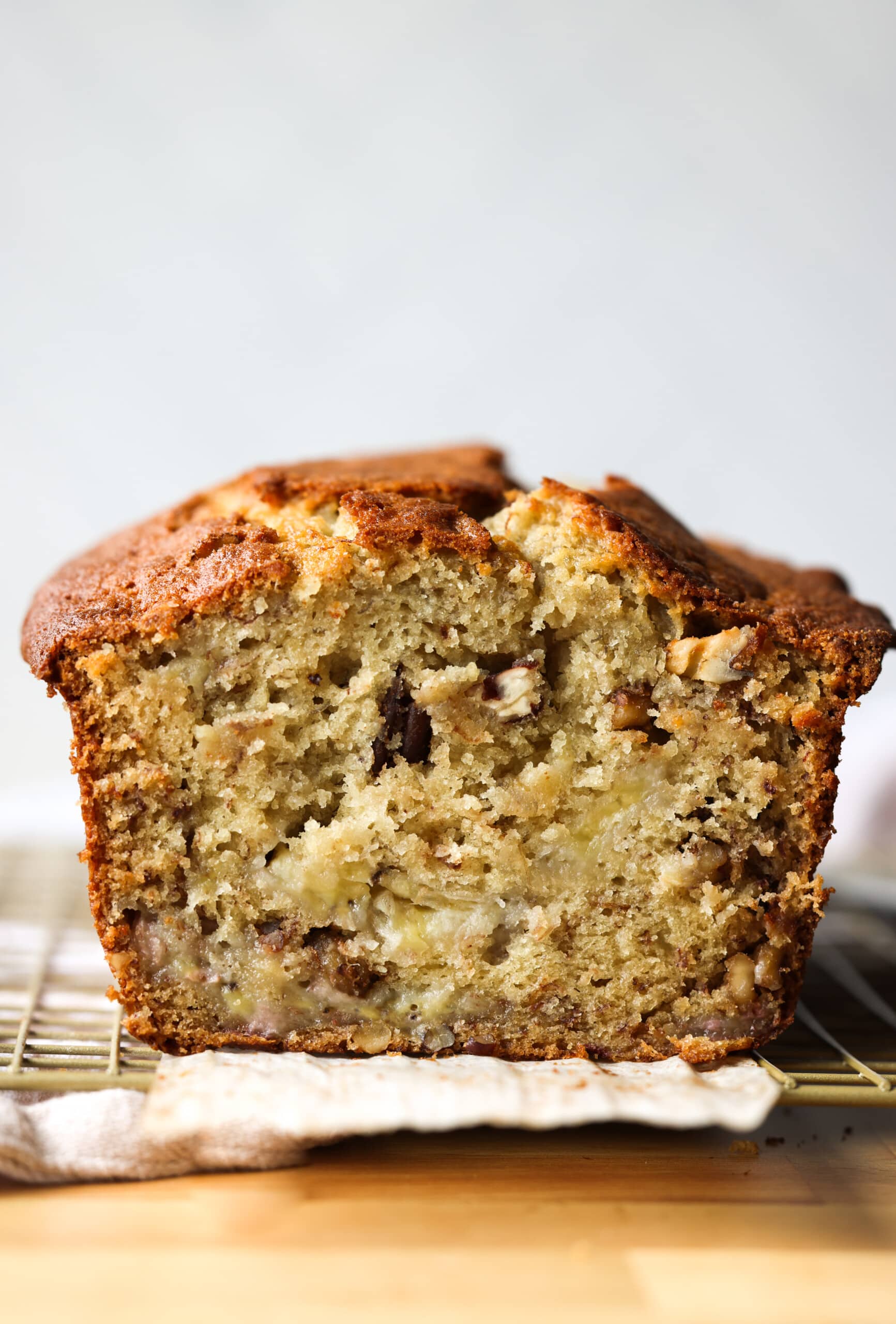 a loaf of buttermilk banana bread sliced