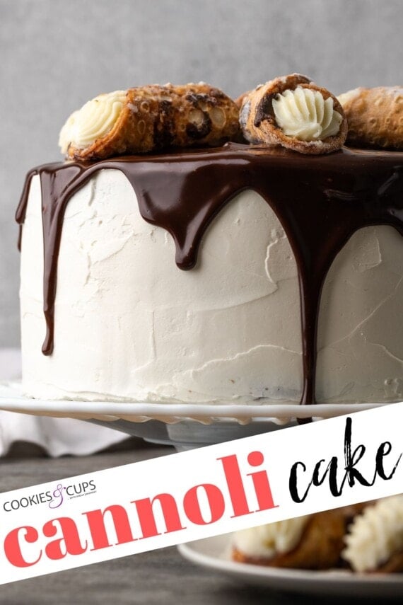 Pinterest title image for Cannoli Cake.