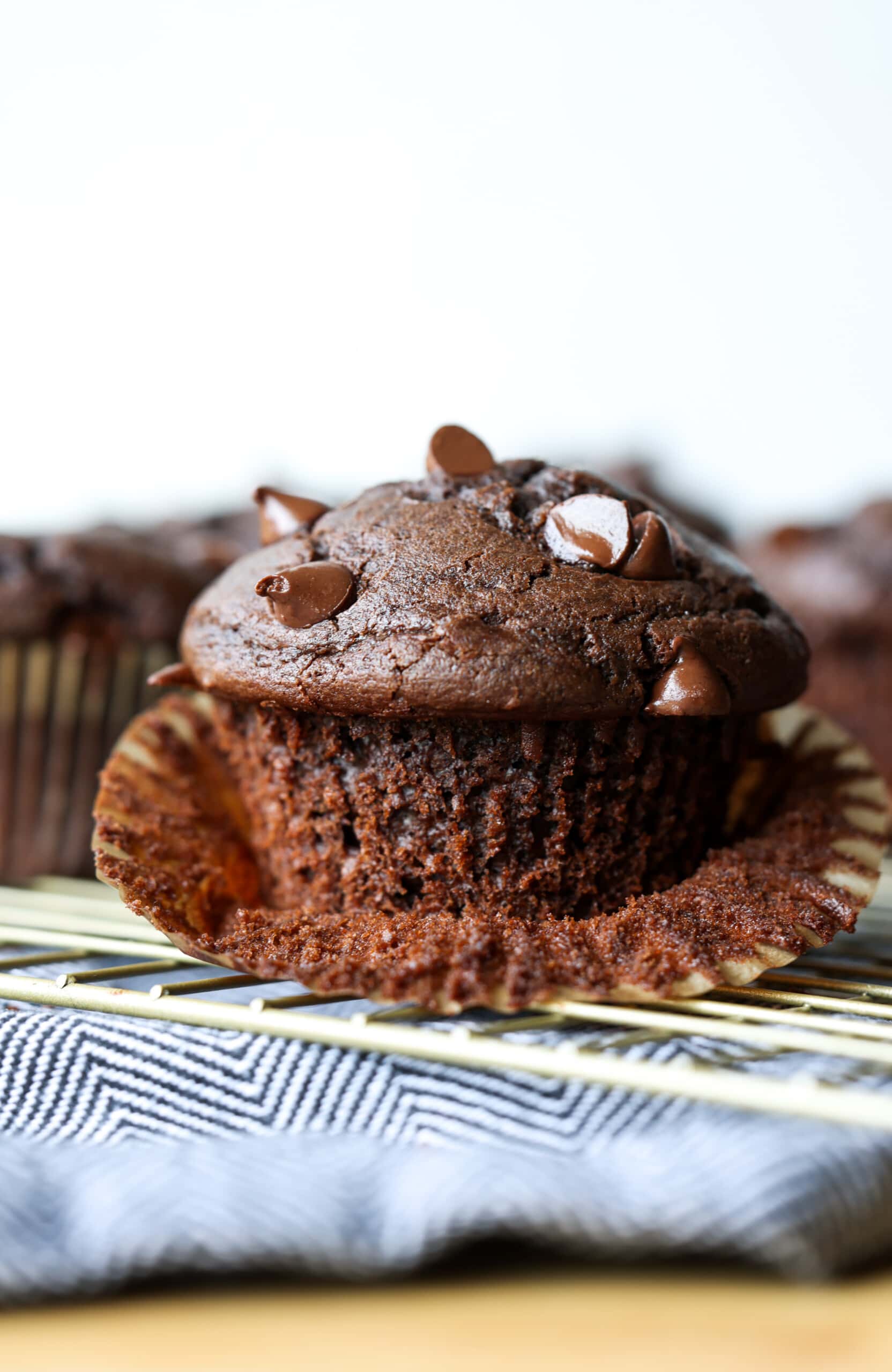 chocolate chocolate chip muffin unwrapped