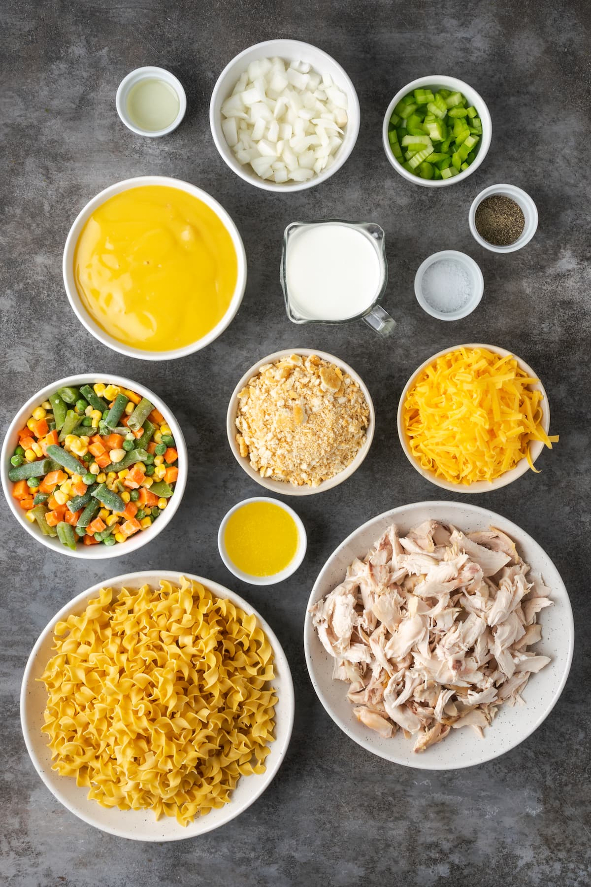 The ingredients for Chicken Noodle Casserole.