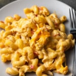 A serving of king ranch mac and cheese on a plate