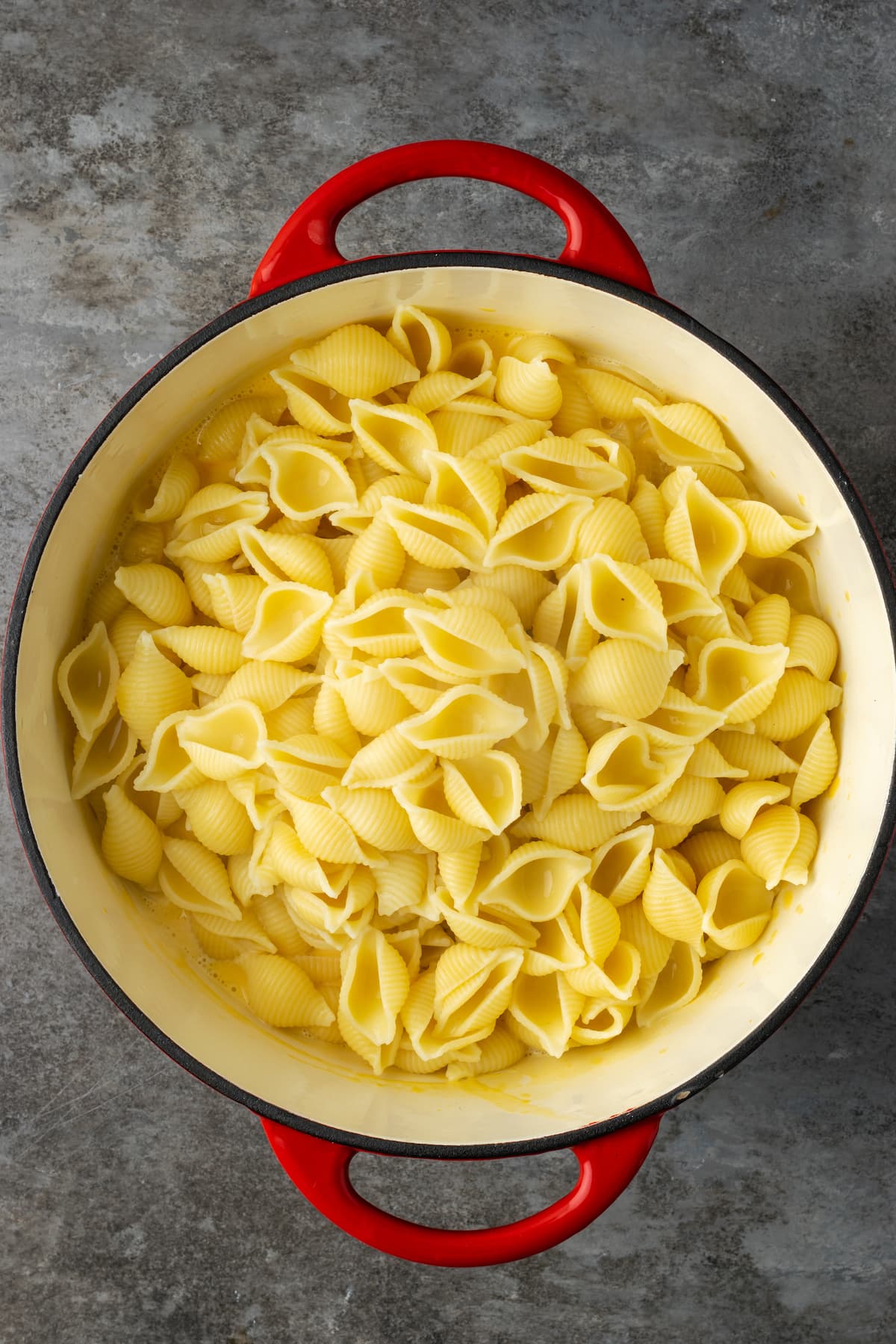 Dieser Mac and Cheese auf dem Herd ist ein klassisches Hausmannskost, das in einem Topf mit nur 5 Zutaten zubereitet wird! Selbstgemachter Mac and Cheese war noch nie so einfach. Gekochte Muschelnudeln in einen großen Topf geben.