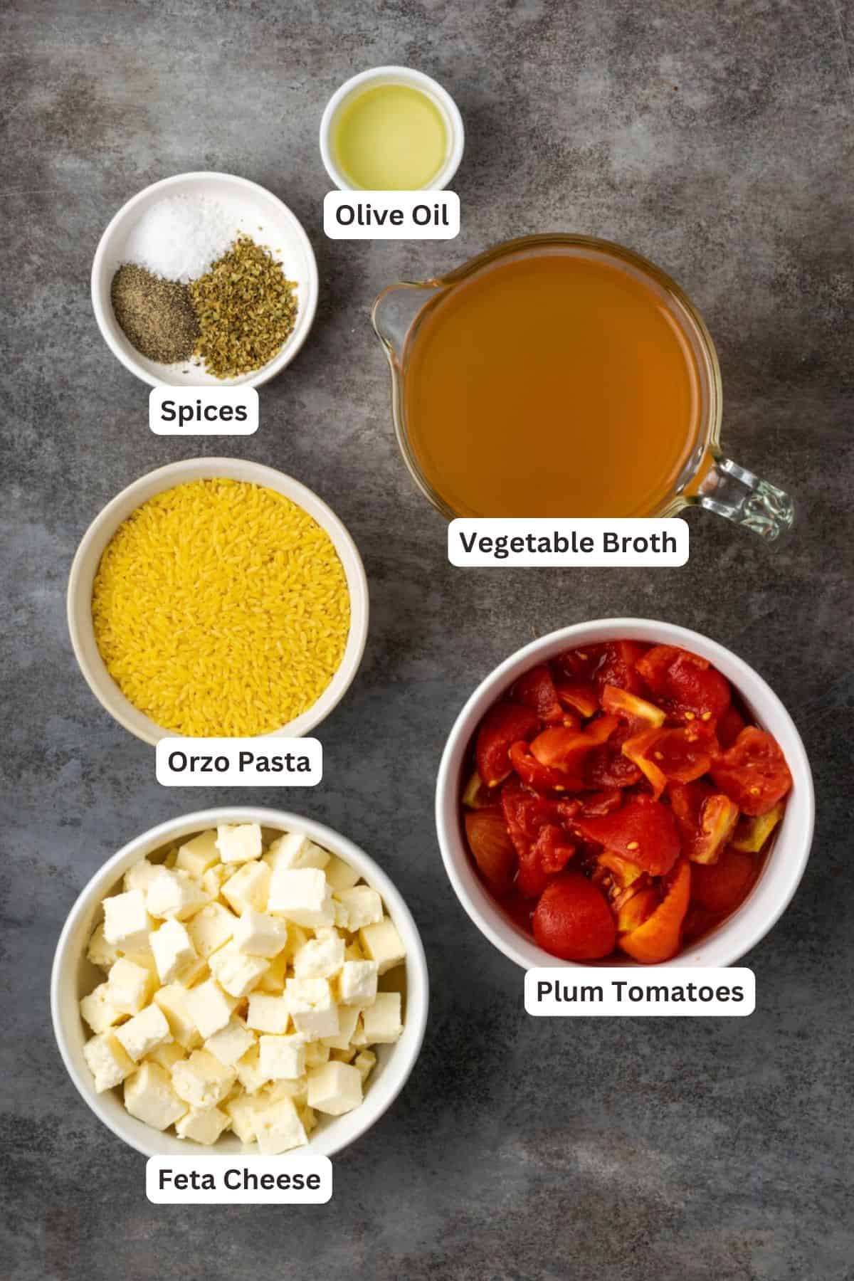 Ingredients for Greek Tomato Feta Soup.