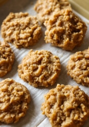 No Bake Cookies scooped and set on a baking sheet