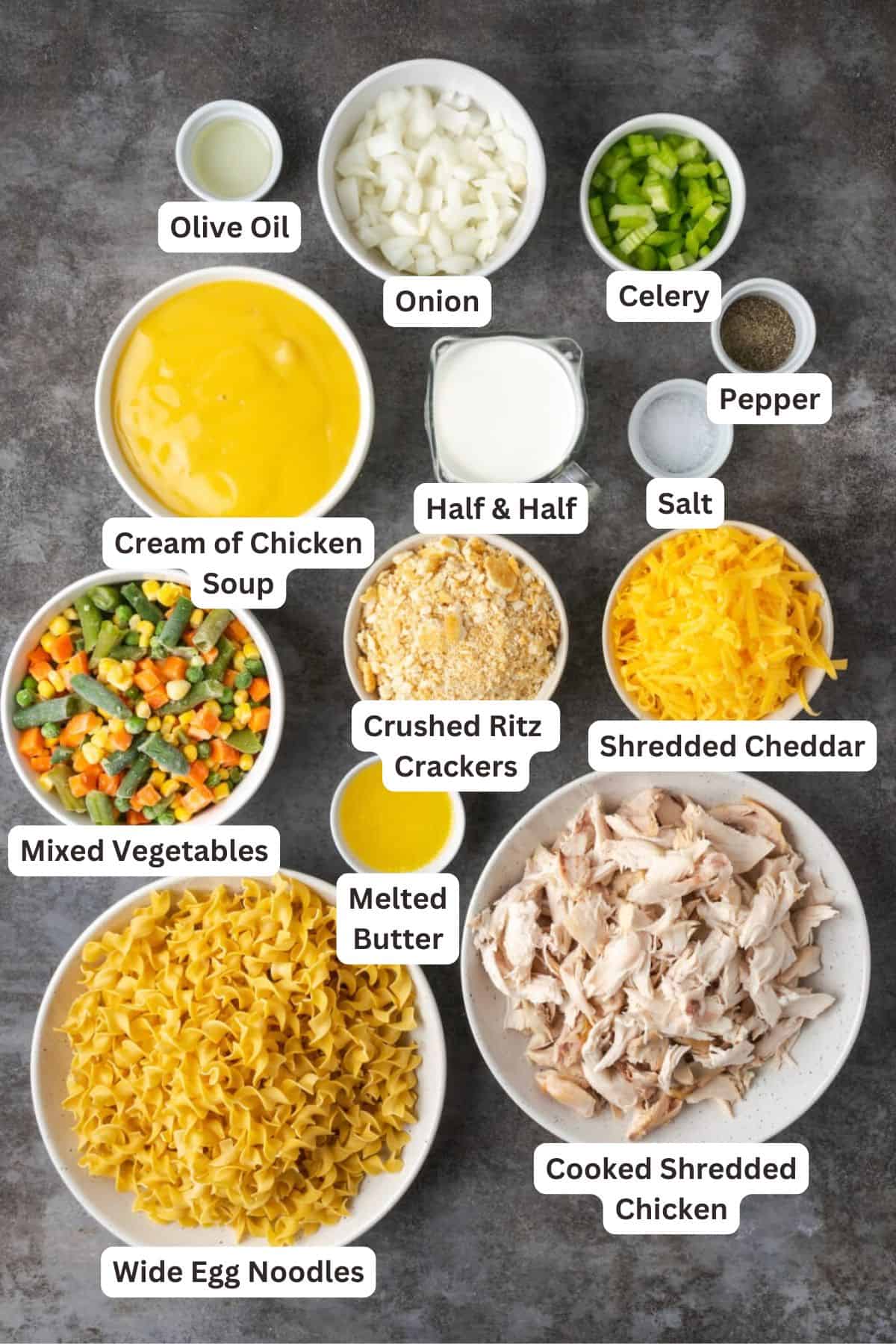 Ingredients for Chicken Noodle Casserole.