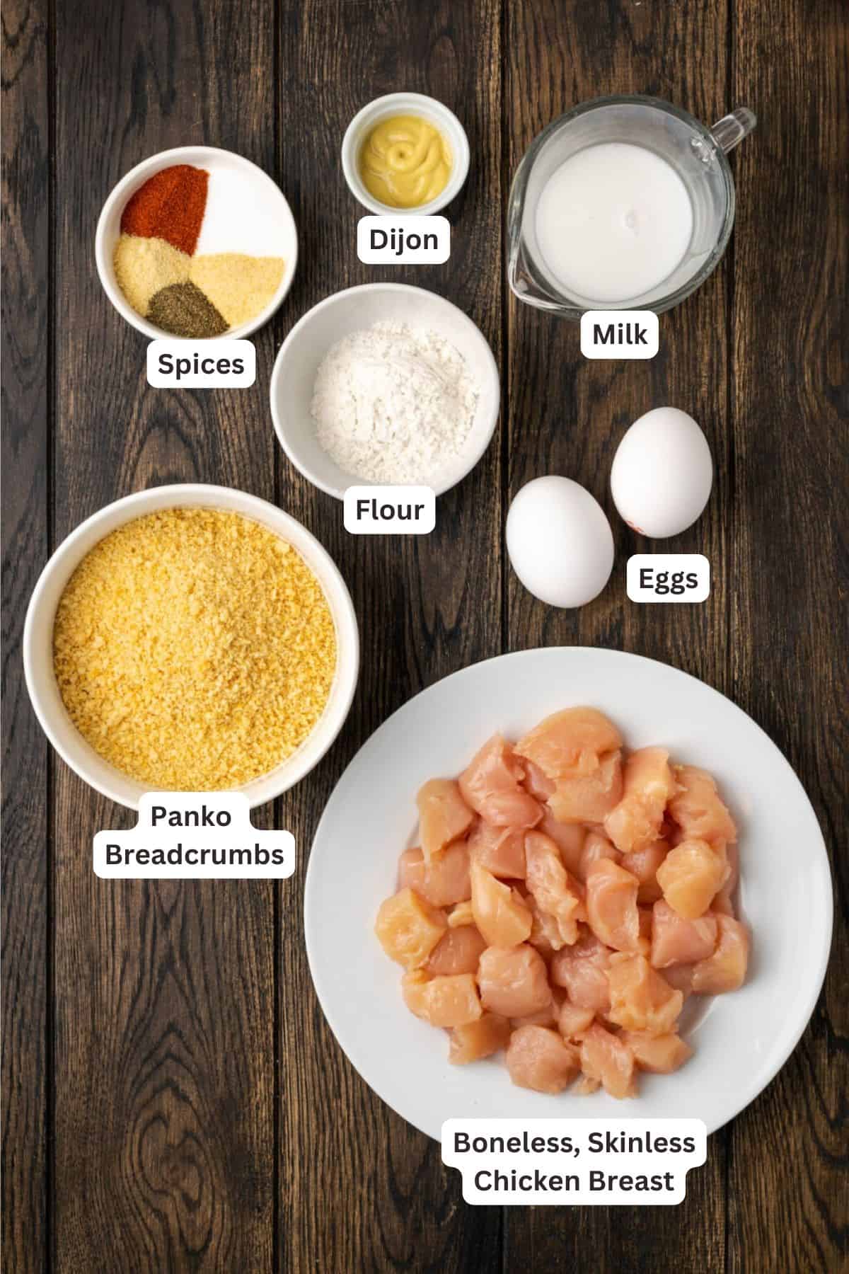 Ingredients for Crispy Air Fryer Popcorn Chicken.