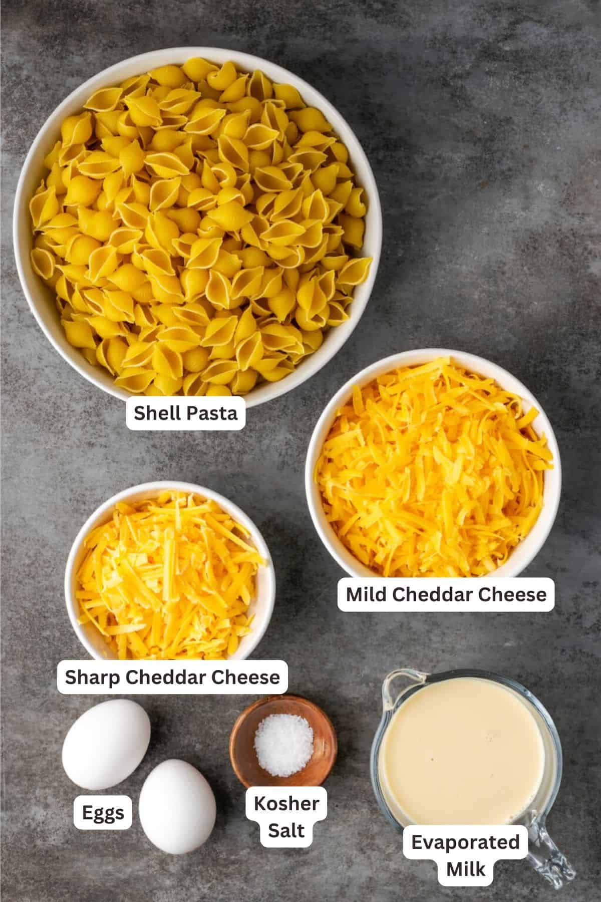 Ingredients for Easy Stovetop Mac and Cheese.