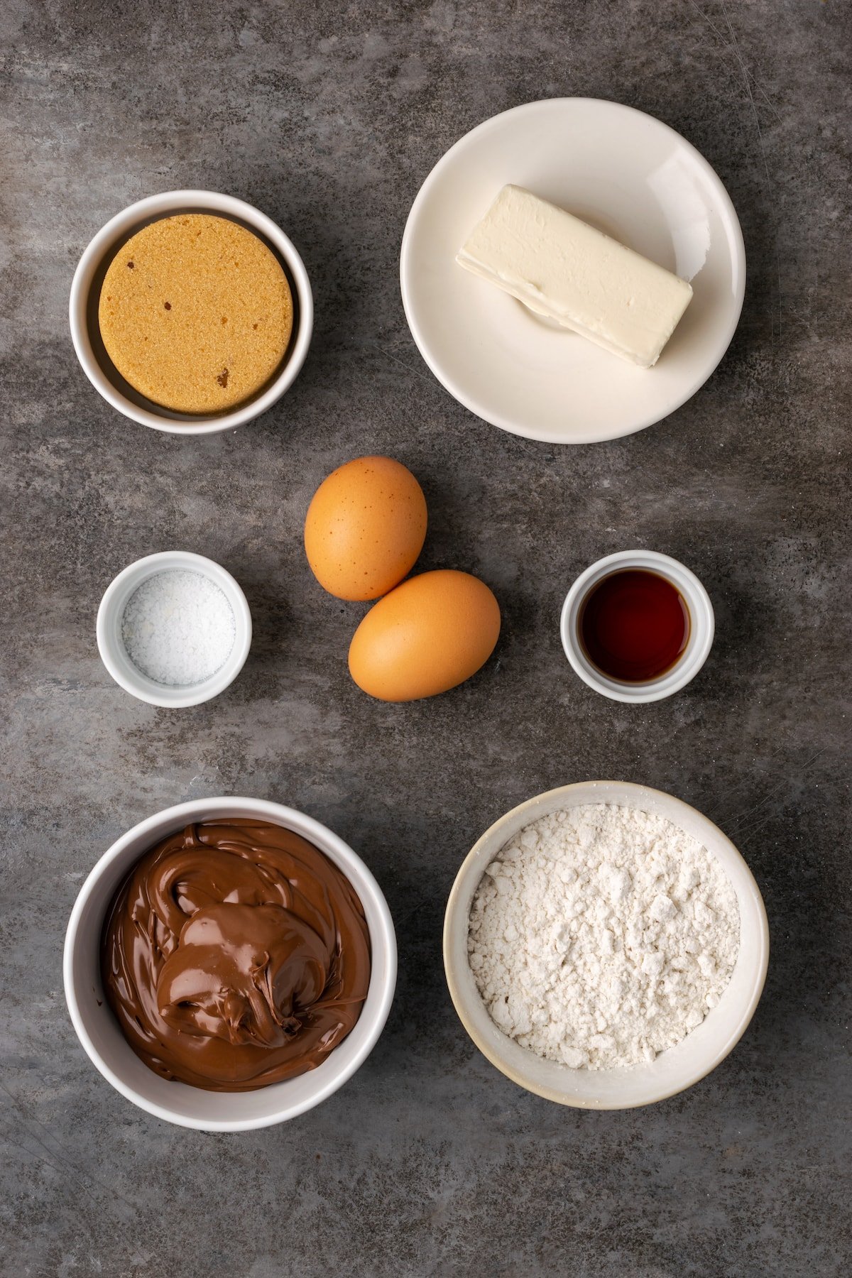 The ingredients for homemade Nutella brownies.