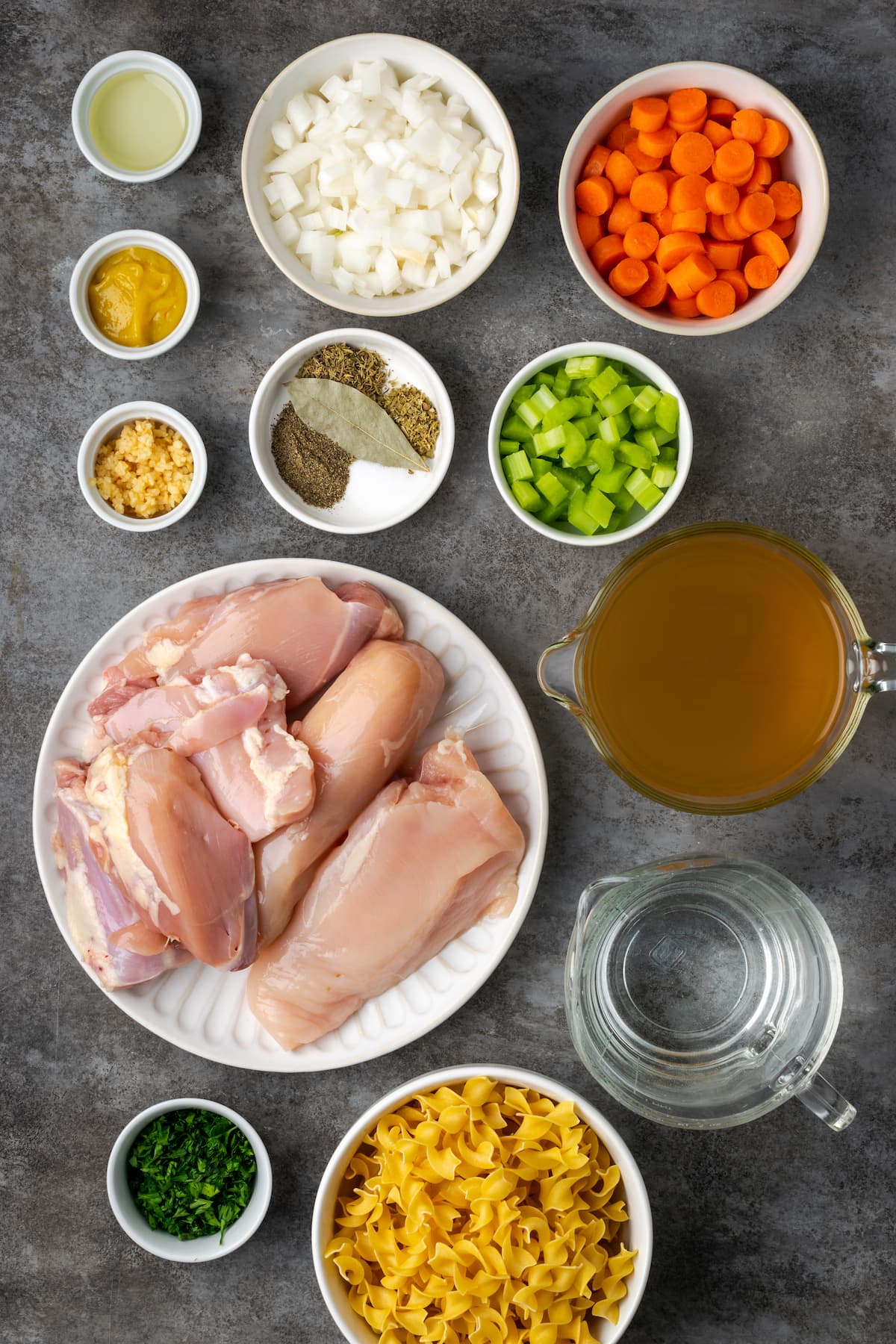 The ingredients for Instant Pot chicken noodle soup.