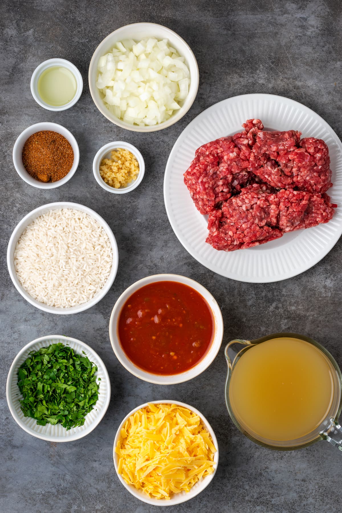The ingredients for one pan taco rice.