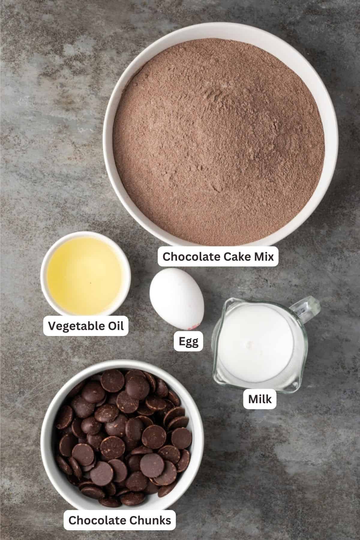 Ingredients for Fudgy Cake Mix Brownies.