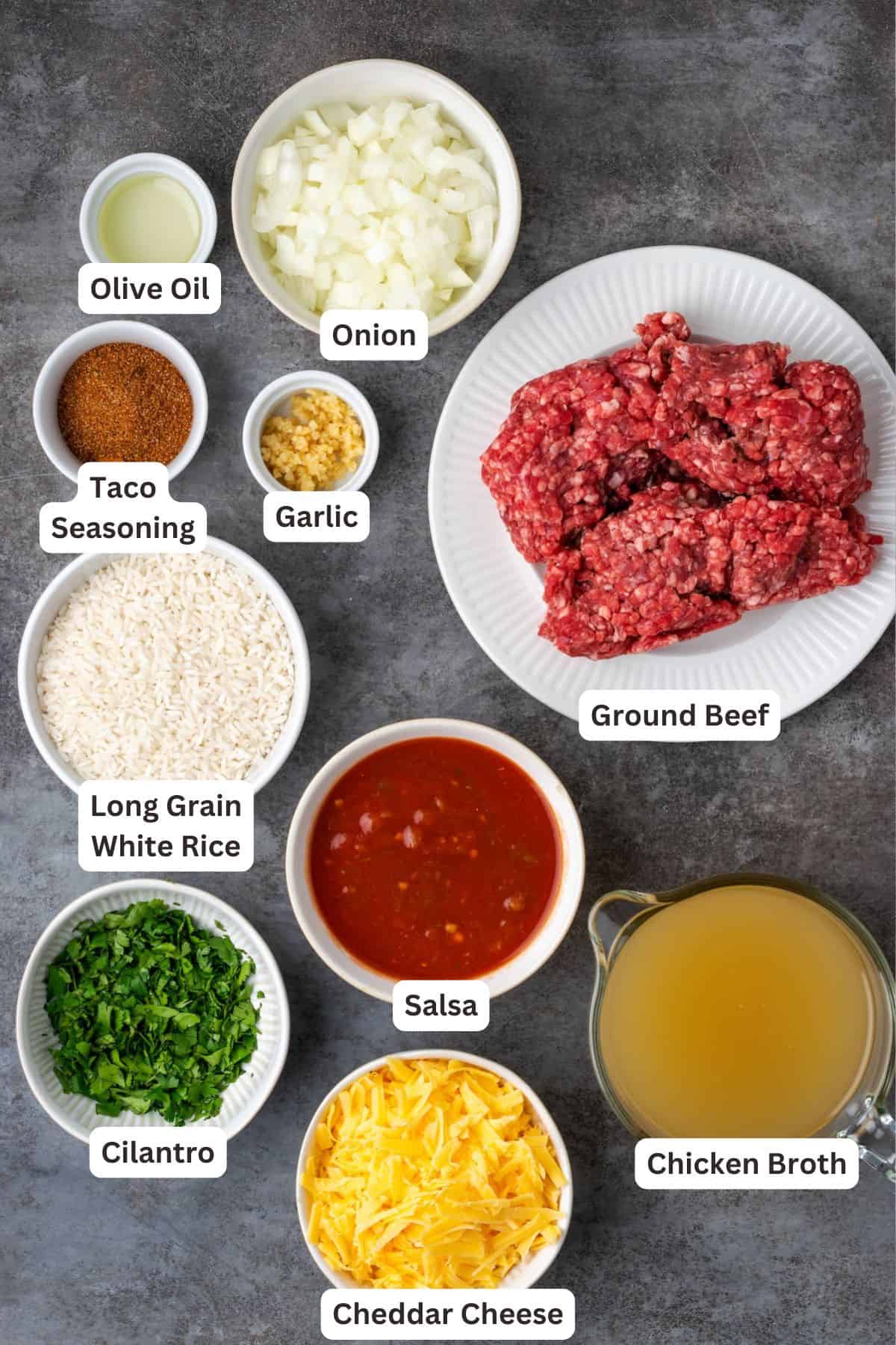 Ingredients for Easy Skillet Taco Rice.