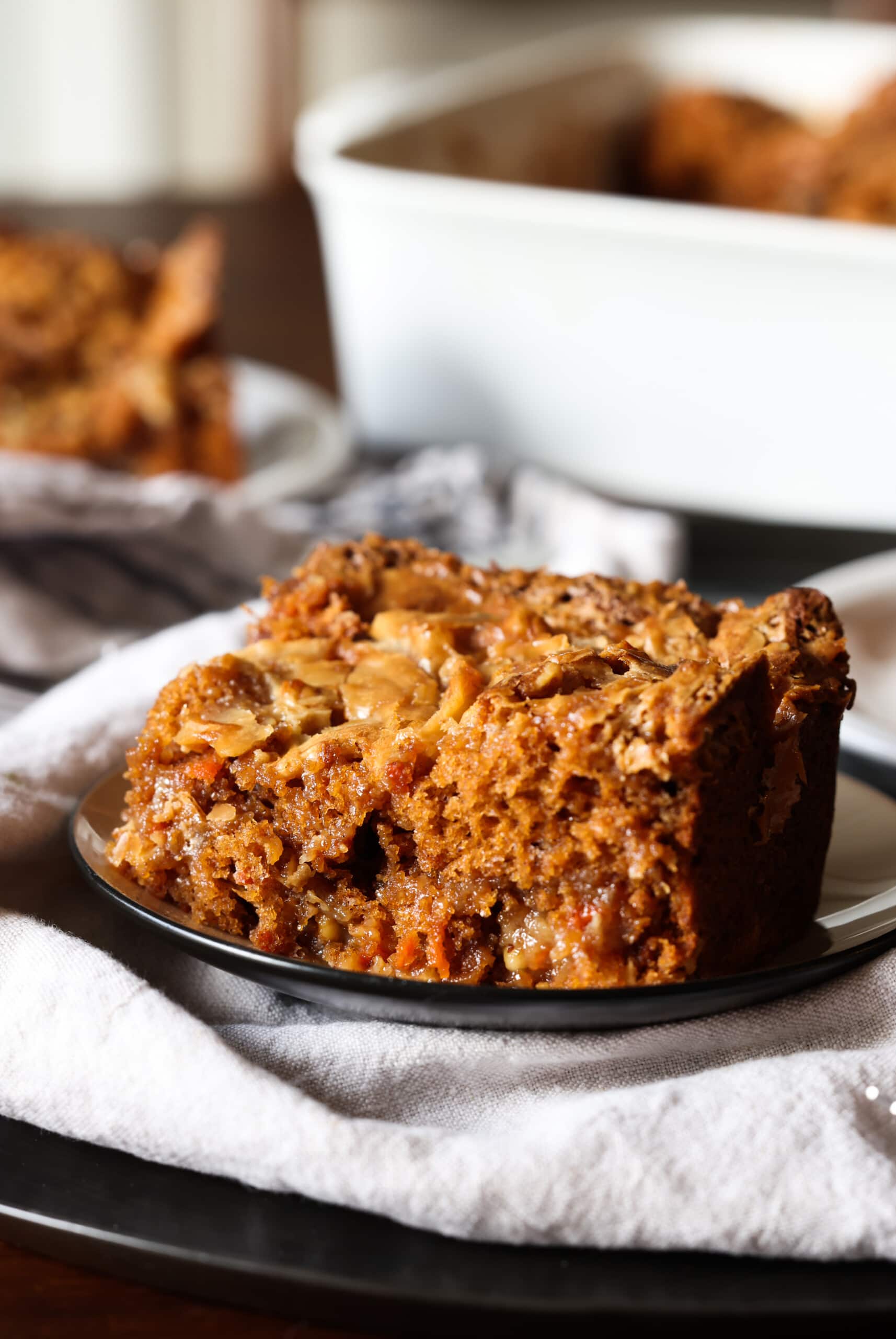 Slice of carrot cake on aa plate