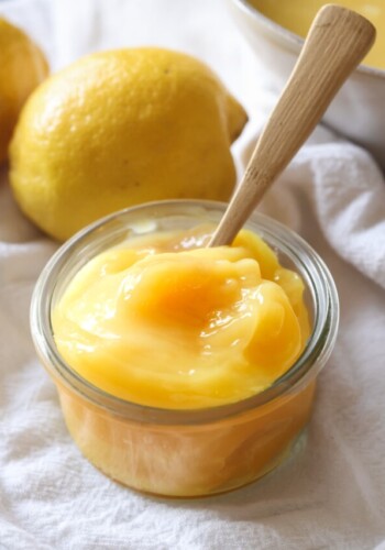 Chilled Homemade Lemon Curd in a glass jar