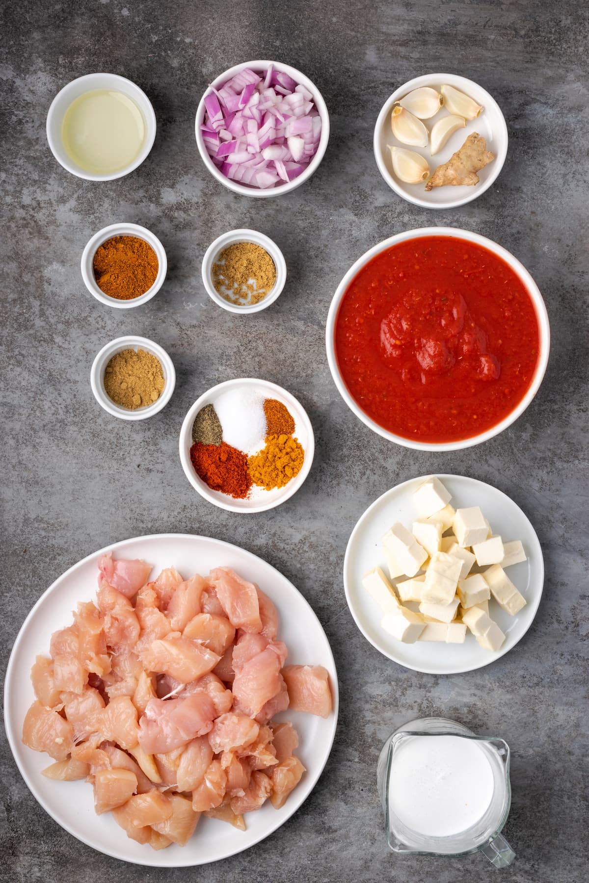 The ingredients for Instant Pot butter chicken.