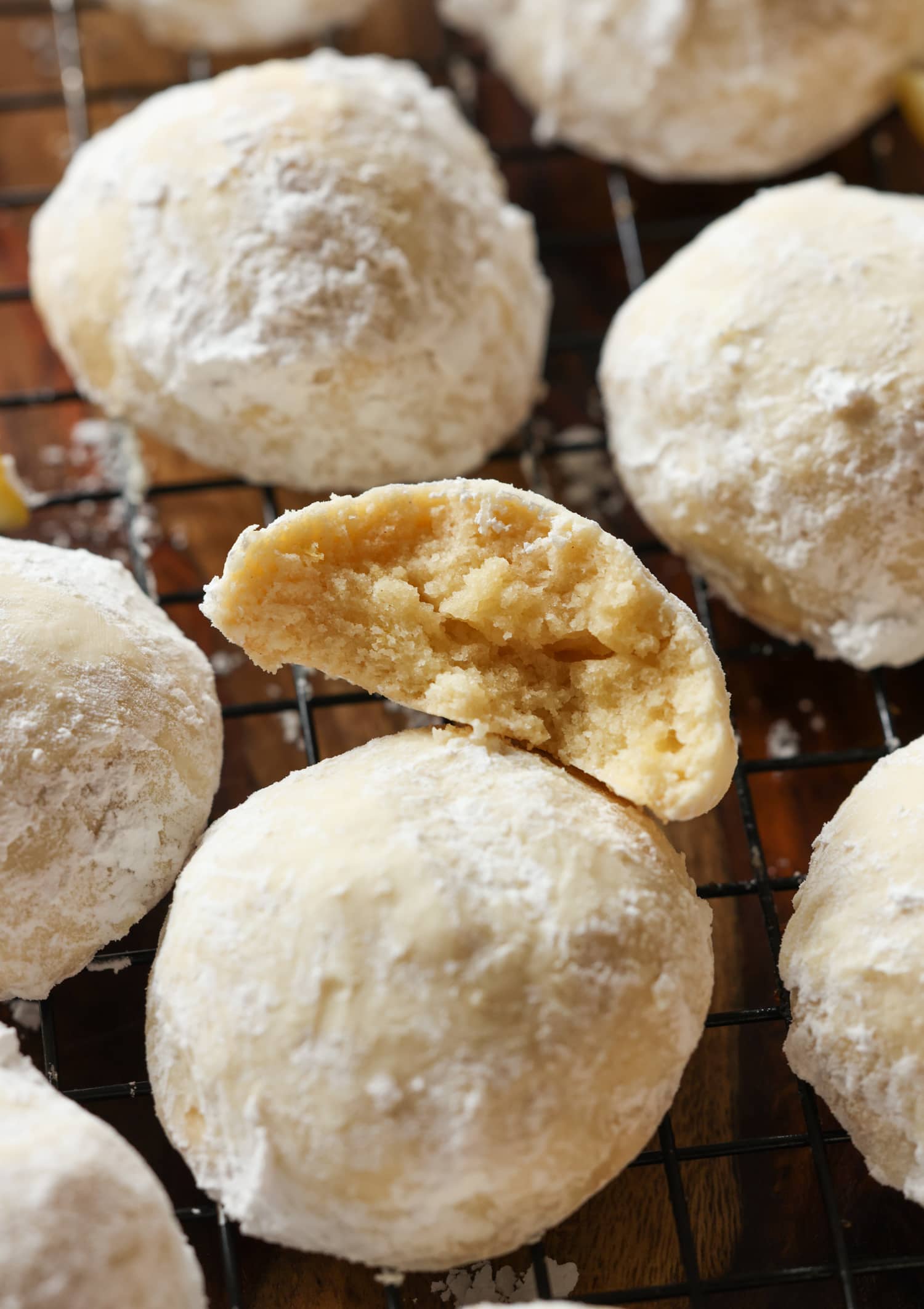 A lemon cooler cookie cut in half so you can see inside