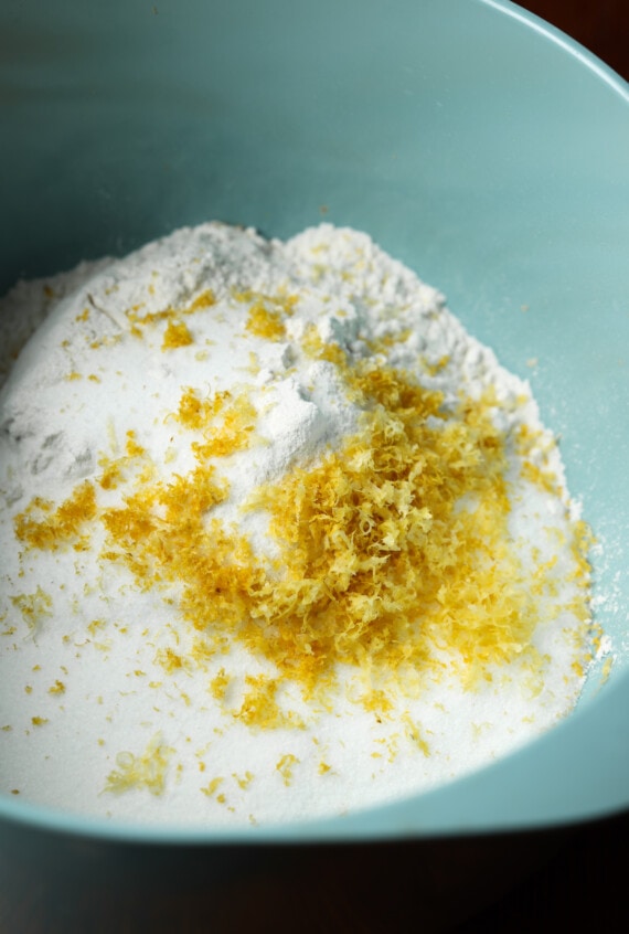 lemon zest in a bowl with flour