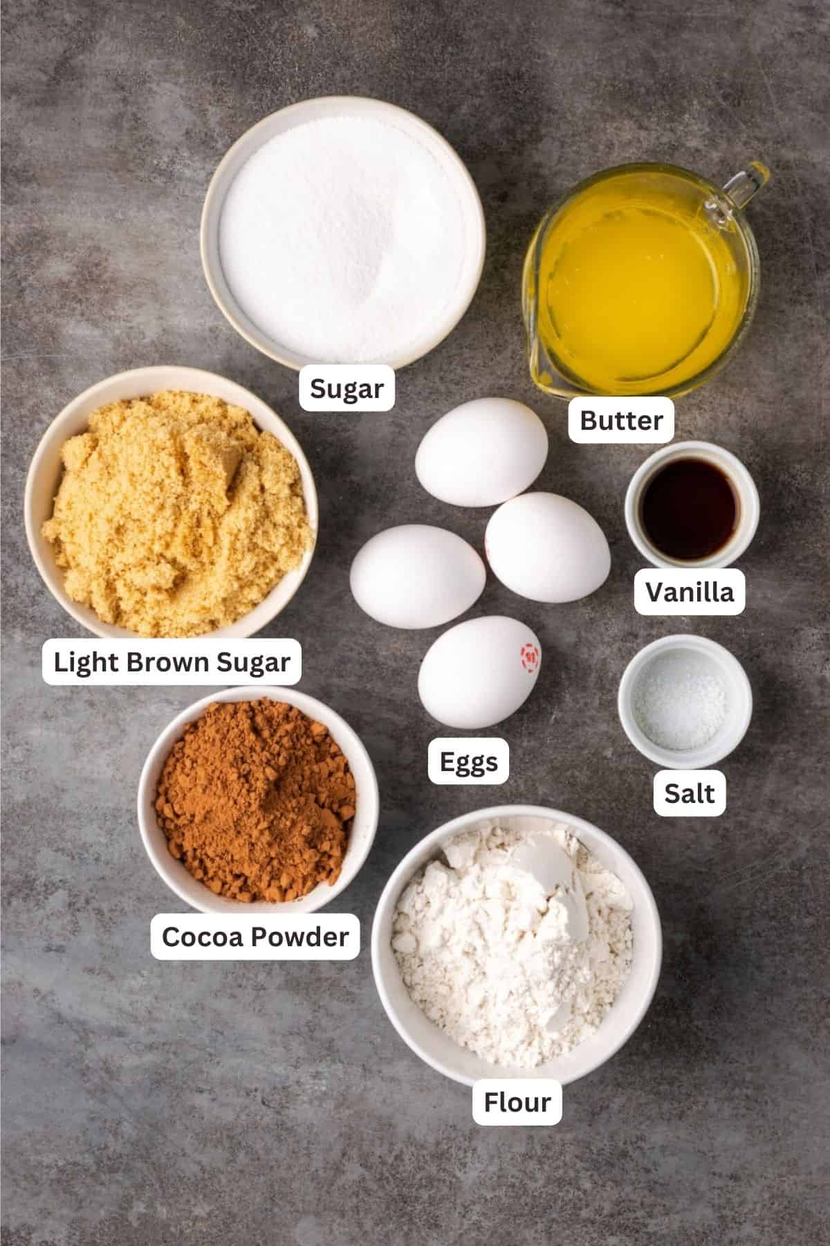 Ingredients for Coconut Brownies.