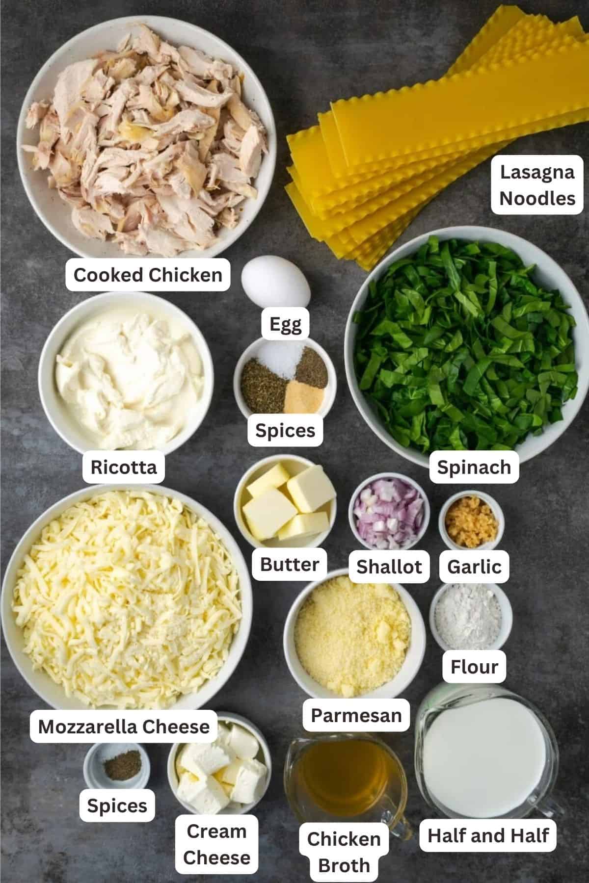 Ingredients for Creamy Chicken Lasagna.