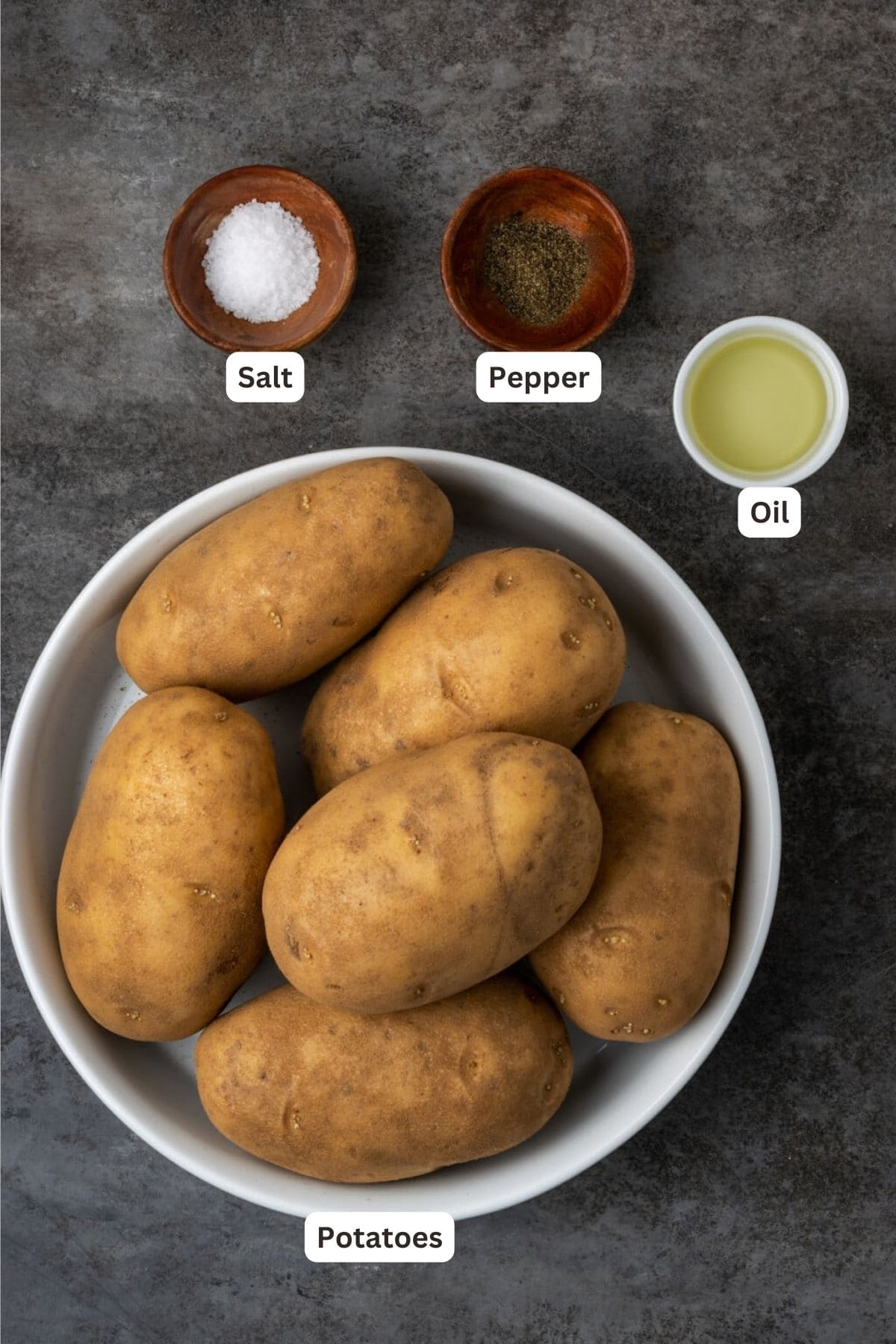 Ingredients for Crock Pot Baked Potatoes.