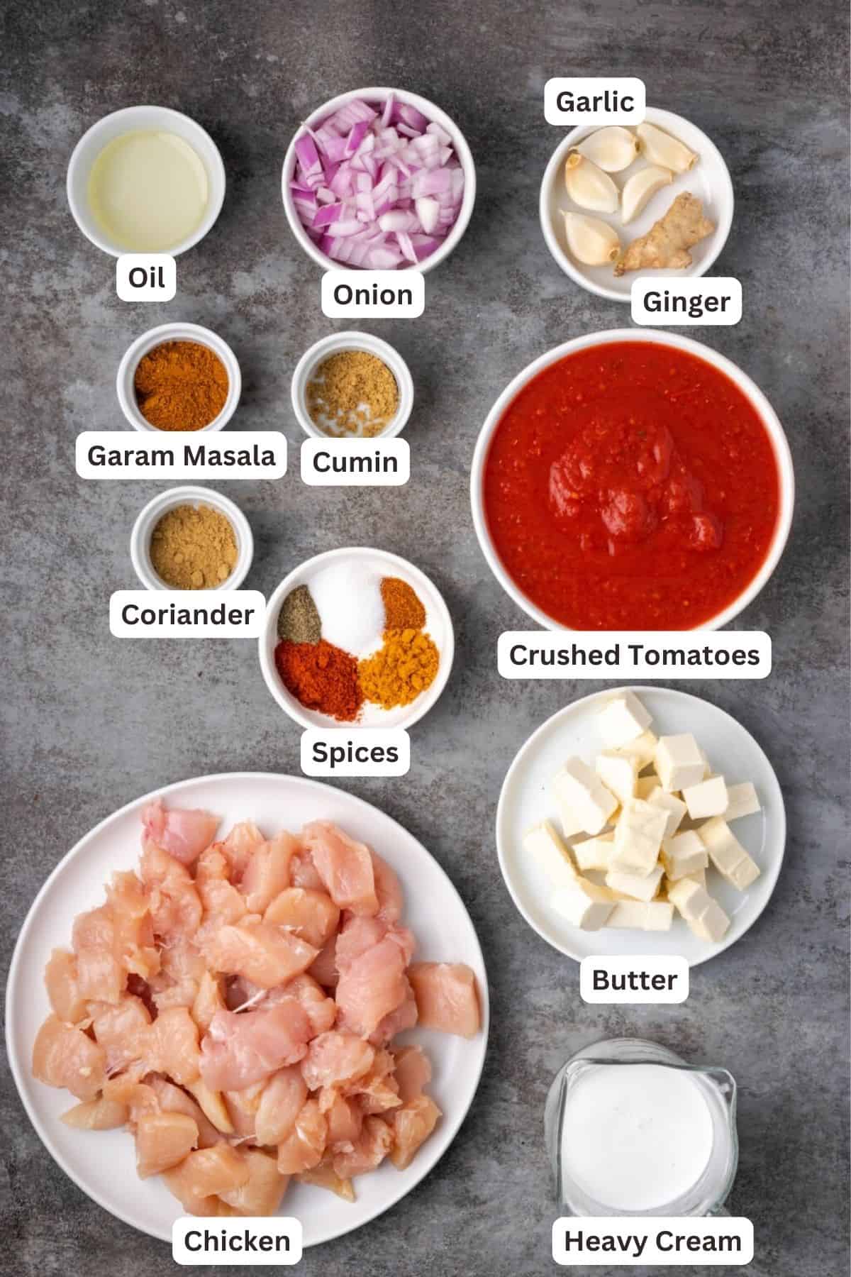 Ingredients for Instant Pot Butter Chicken.