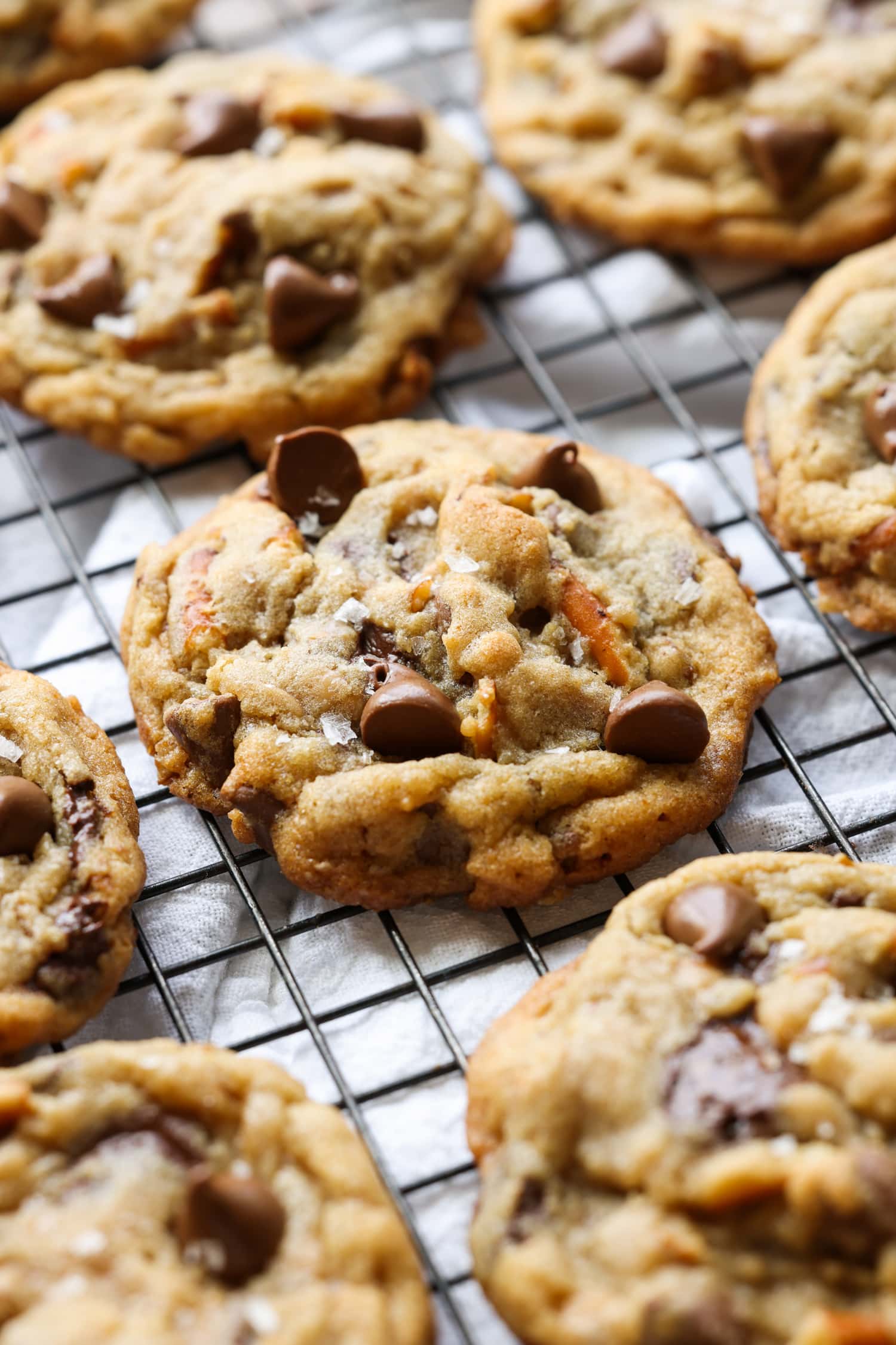 Kitchen Sink Cookies on a cooling rack 